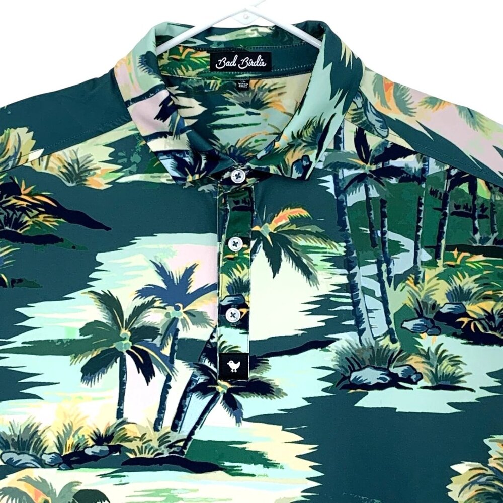 Bad Birdie Golf Polo Tropic Thunder Palm Trees Mens Performance Stretch XL